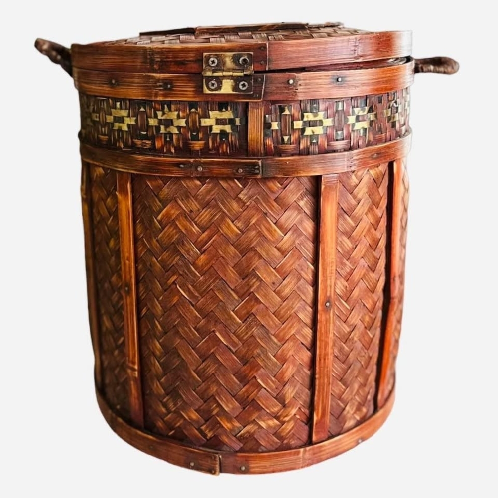 Mid 20th Century Chinese Rattan Wedding Basket Picnic Basket Wicker Vintage Box - Picture 3 of 9